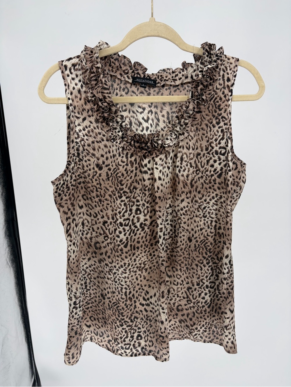 Notations Brown Leopard Print Ruffle Neck Sleeveless Camisole
